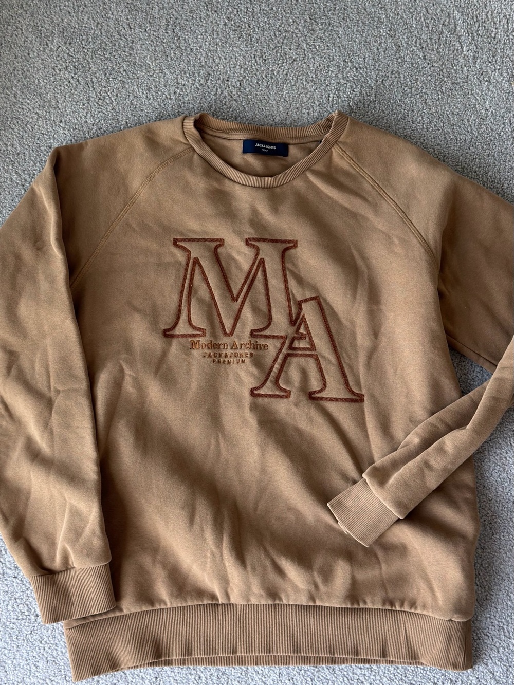 Jack & Jones Tan Crewneck Sweatshirt with Embroidered MA Logo